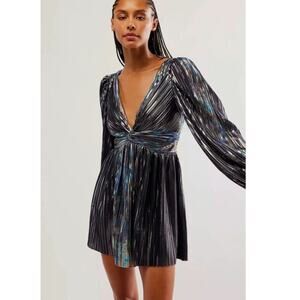 New FREE PEOPLE by Sabina Musayev Wendy Mini Dress $325 LARGE Dark Silver